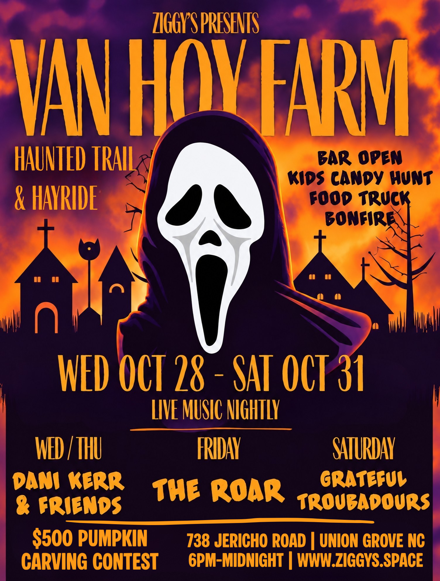 HALLOWEEN AT VANHOY FARM – NIGHT FOUR WITH GRATEFUL TROUBADOURS